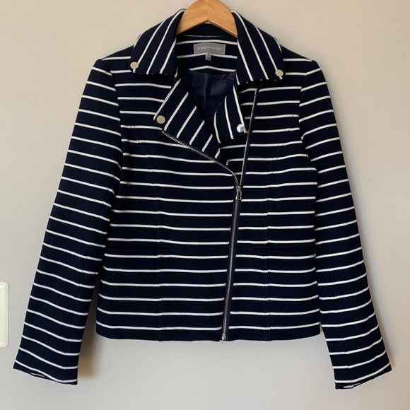 Navy and white zip-up blazer jacket - Picture 1 of 6